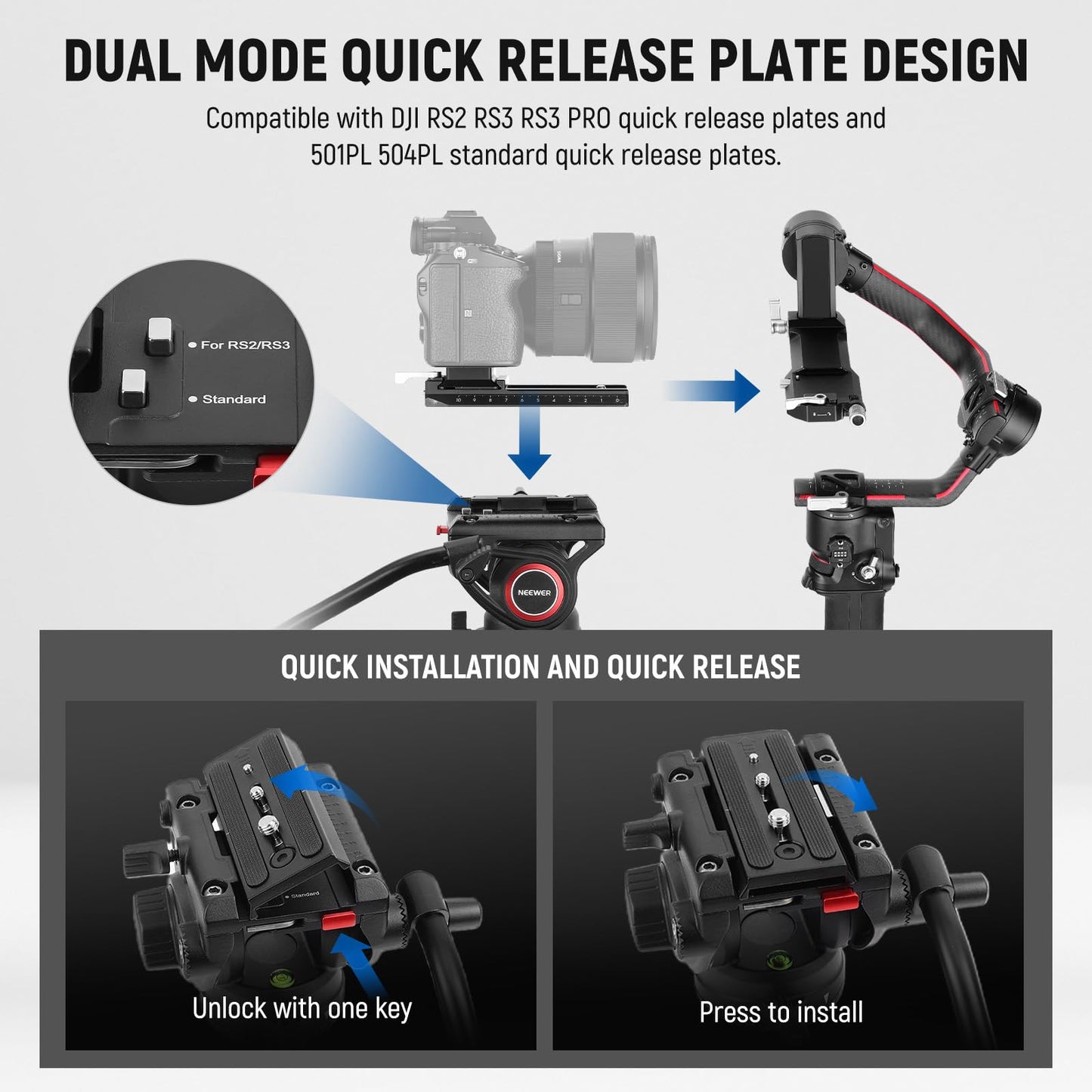 NEEWER 74" Video Tripod with Fluid Head & Damping Control, Aluminum Heavy Duty Camera Stand Professional with QR Plate for DSLR Camcorders for Video