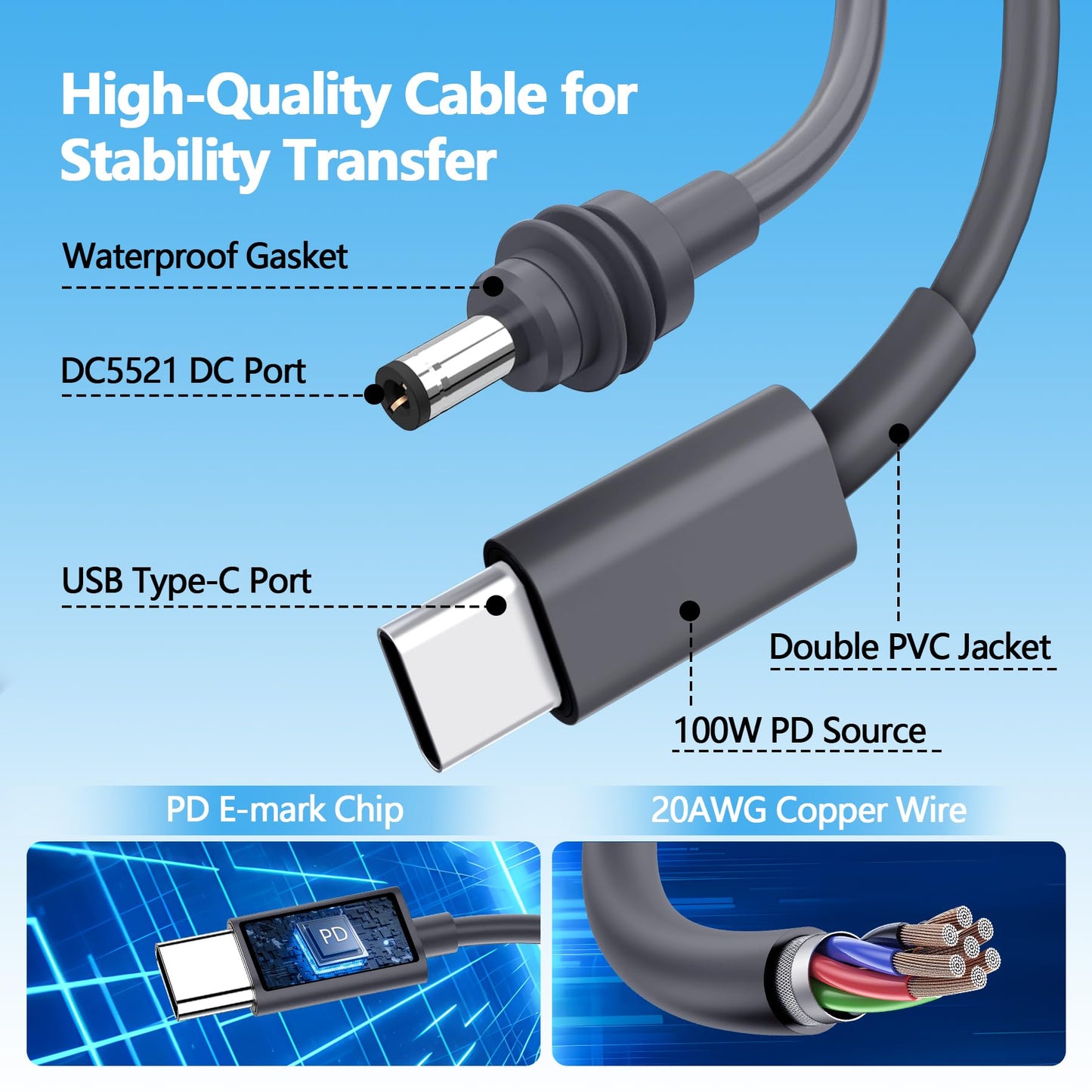 WAWINY 33FT/10M Starlink Mini USB-C Cable - High-Speed 100W PD Charging, Waterproof & Durable Starlink Mini Cable, USB-C to DC Replacement Cord
