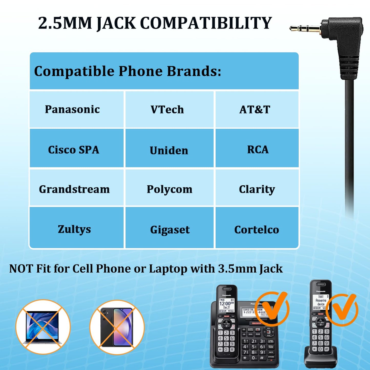 Callez 2.5mm Telephone Headset with Noise Cancelling Mic & Mute Switch Office Phone Headset Compatible with Panasonic VTech AT&T ML17929 Cisco SPA