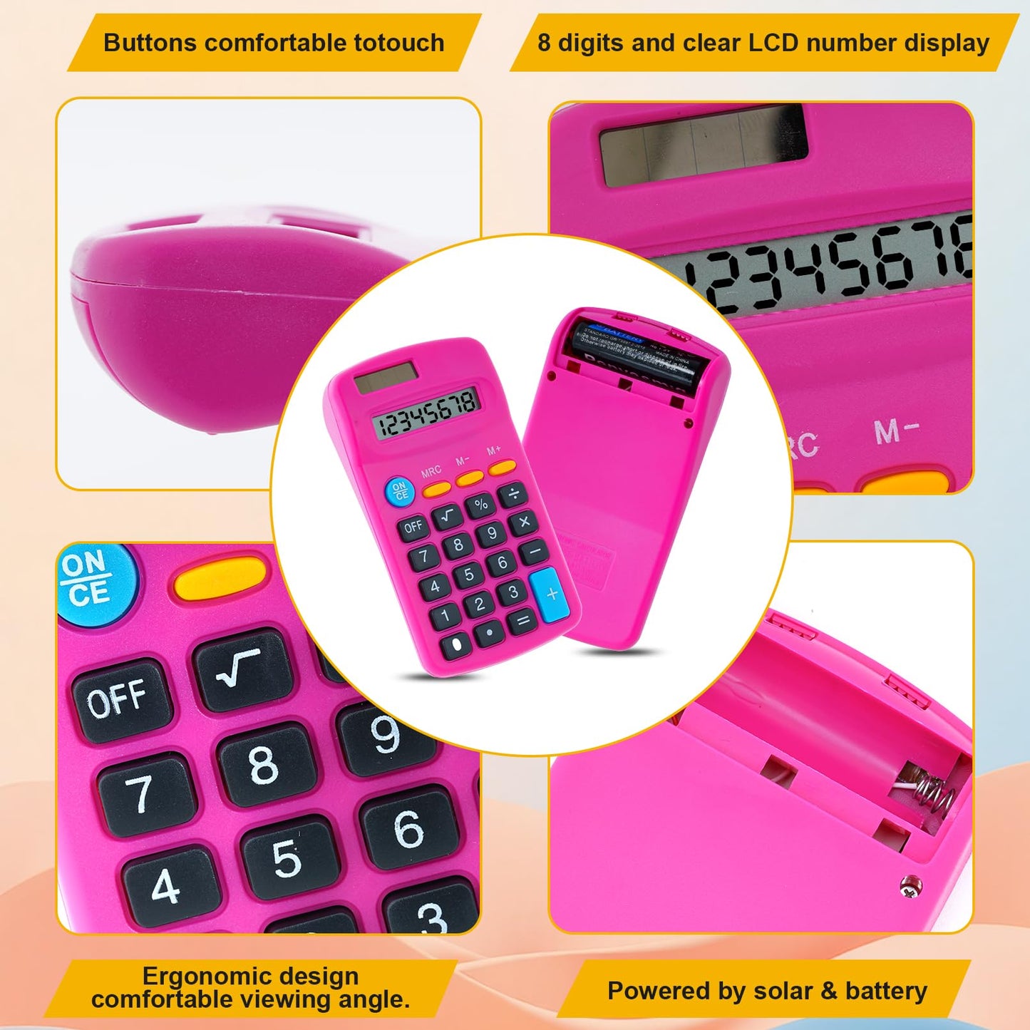 Enjamyo 12 Pieces Pocket Calculators,Pocket Mini Calculators,8 Digit Display Basic Calculator,Solar Battery Dual Power Function Calculator