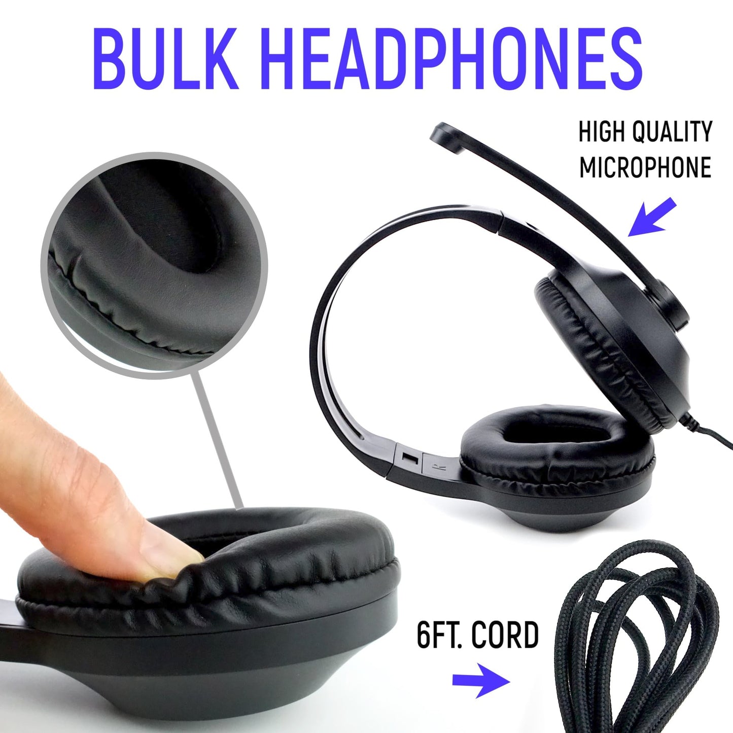 Eduvy Bulk Headphones for Classroom with Microphone, Heavy-Duty School Pack Wired Headphones for Students with Rotating Boom Mic. Teacher Must Haves…