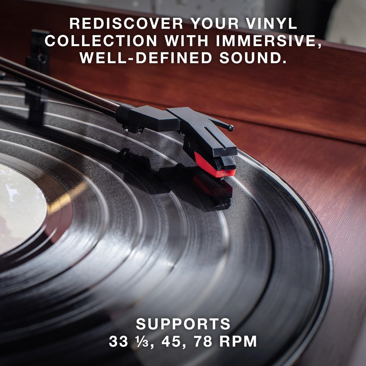 Victrola The Quincy 6-in-1 Bluetooth Record Player & Multimedia Center with Built-in Speakers - 3-Speed Turntable, CD & Cassette Player, FM Radio