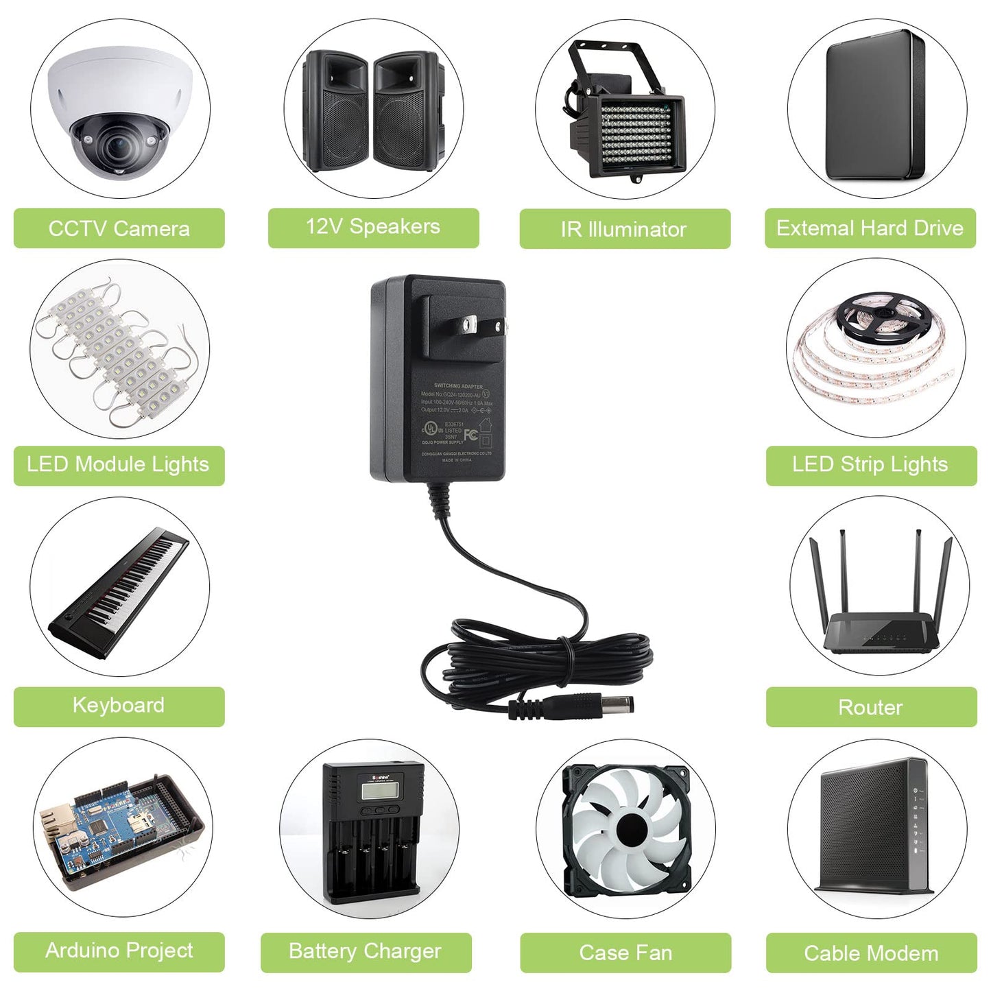 12V 2A 24W AC/DC Adapter- AC 100-240V to DC 12 V2A 5.5 * 2.1mm Transformers for LED Strip Lights,CCTV Camera