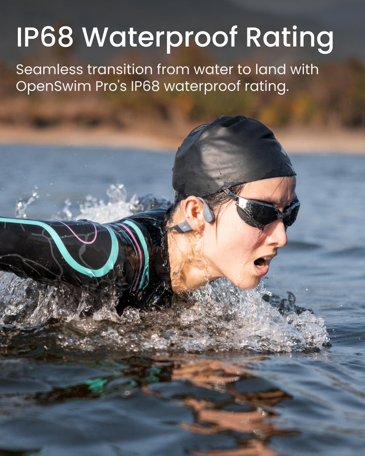 SHOKZ OpenSwim Pro Open-Ear MP3 Headphones, Grey, IP68 Waterproof, 32GB MP3