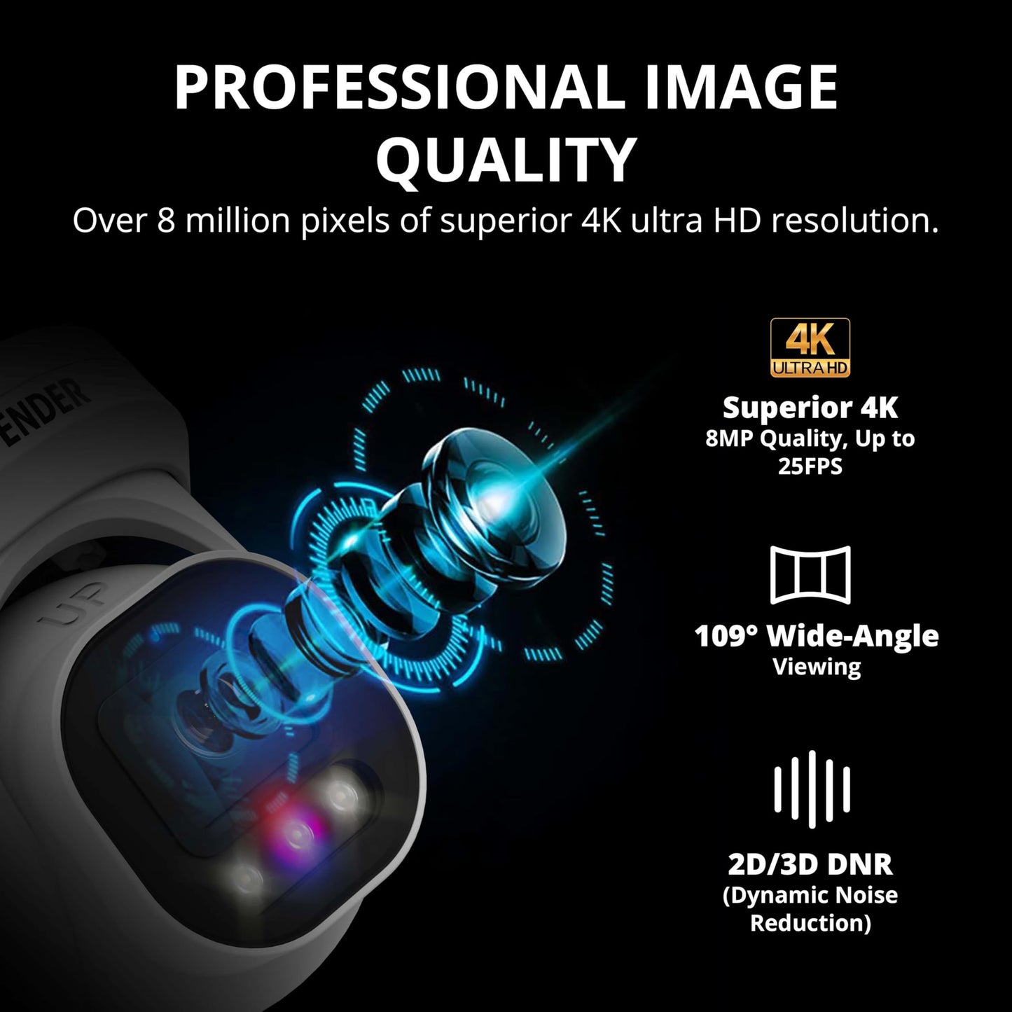 Defender AI Powered Sentinel Pro Turret 8CH NVR PoE Security Camera System, 4pc Metal Turret Cameras, 109° Wide Angle, IP66 Rated, Audio Recording