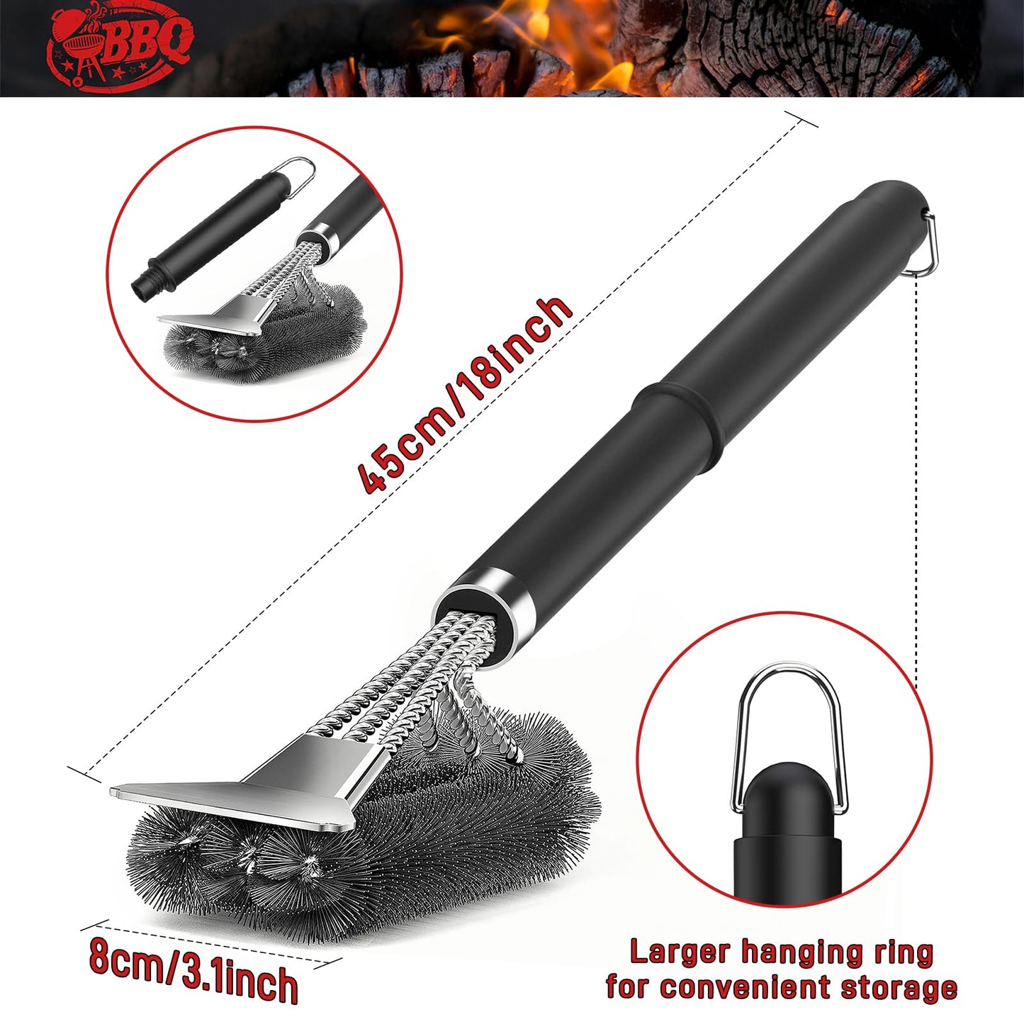 TNTOR 18" Grill Brush with Scraper – Adjustable Handle BBQ Cleaner for Gas, Charcoal & Smoker Grills, Great Gift for Dad