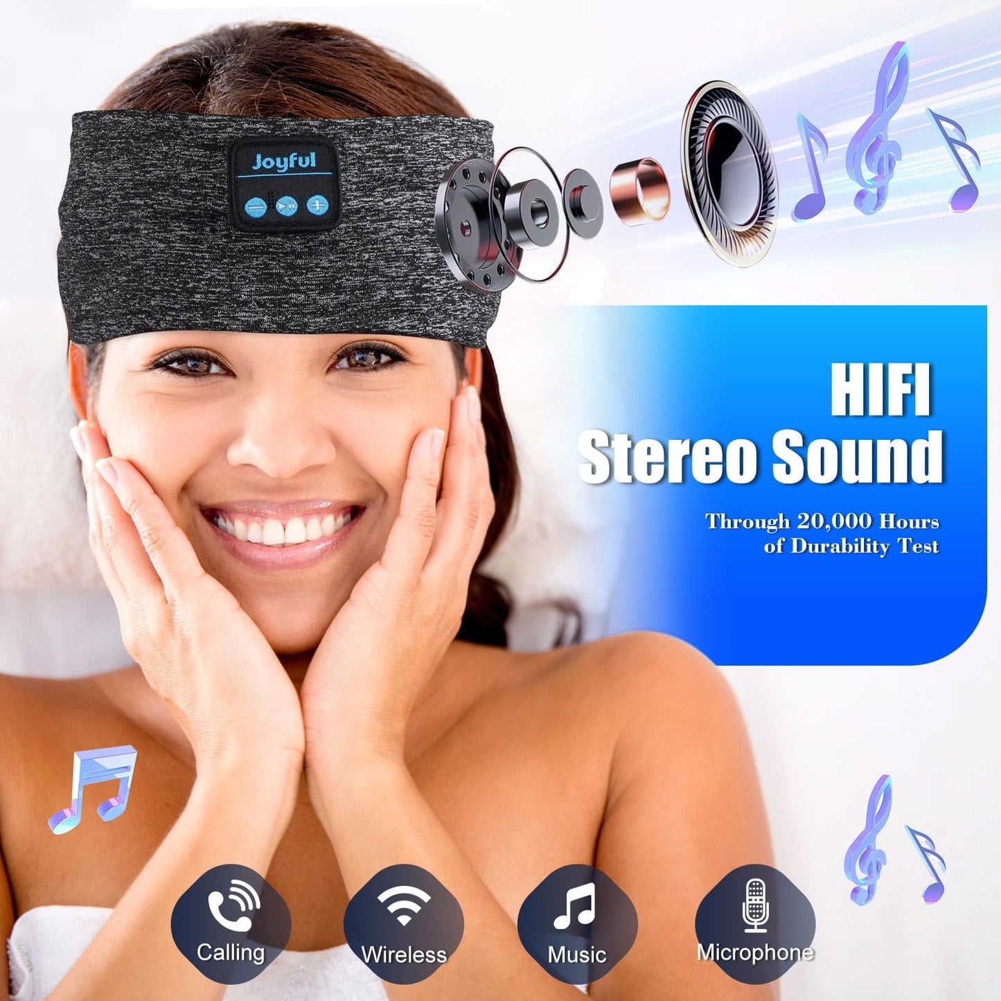 Sleep Headphones Bluetooth 5.3 Headband, Sports Wireless Earphones Sweat Resistant Earbuds with Ultra-Thin HD Stereo Speakers, Sleep Mask…