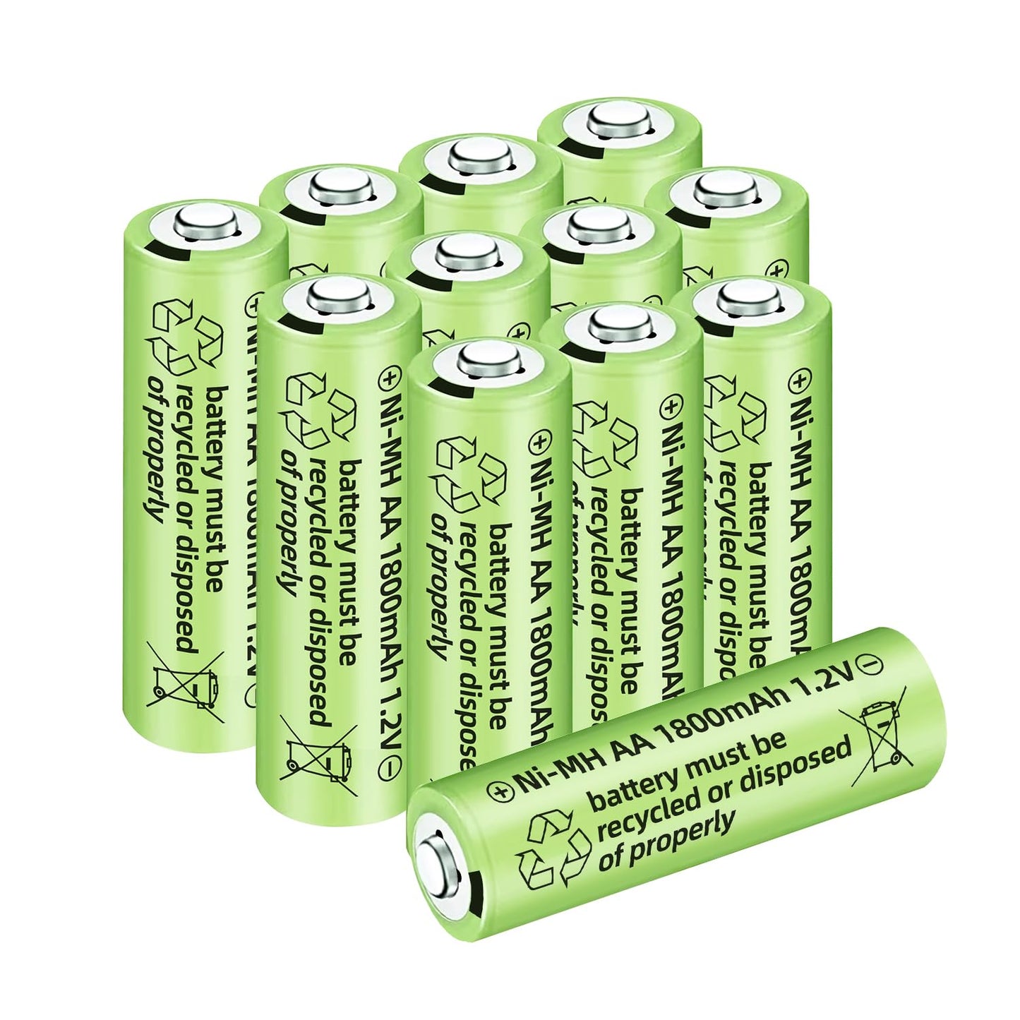 AMZZN 12PCS 1.2V 1800mAh Ni-MH AA Rechargeable Battery for Wireless Microphones, Electric Toys, Remote Mice, Calculators, Razors, Keyboards (12PCS…