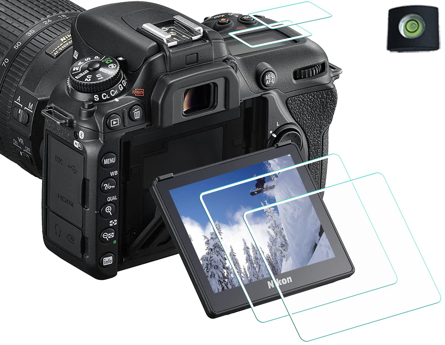 HUIPUXIANG TOP+Screen Protector for Nikon D7500 Camera(for Accessories) High Definition 9H Hardness Optical LCD Premium Glass Protective Cover [2+2