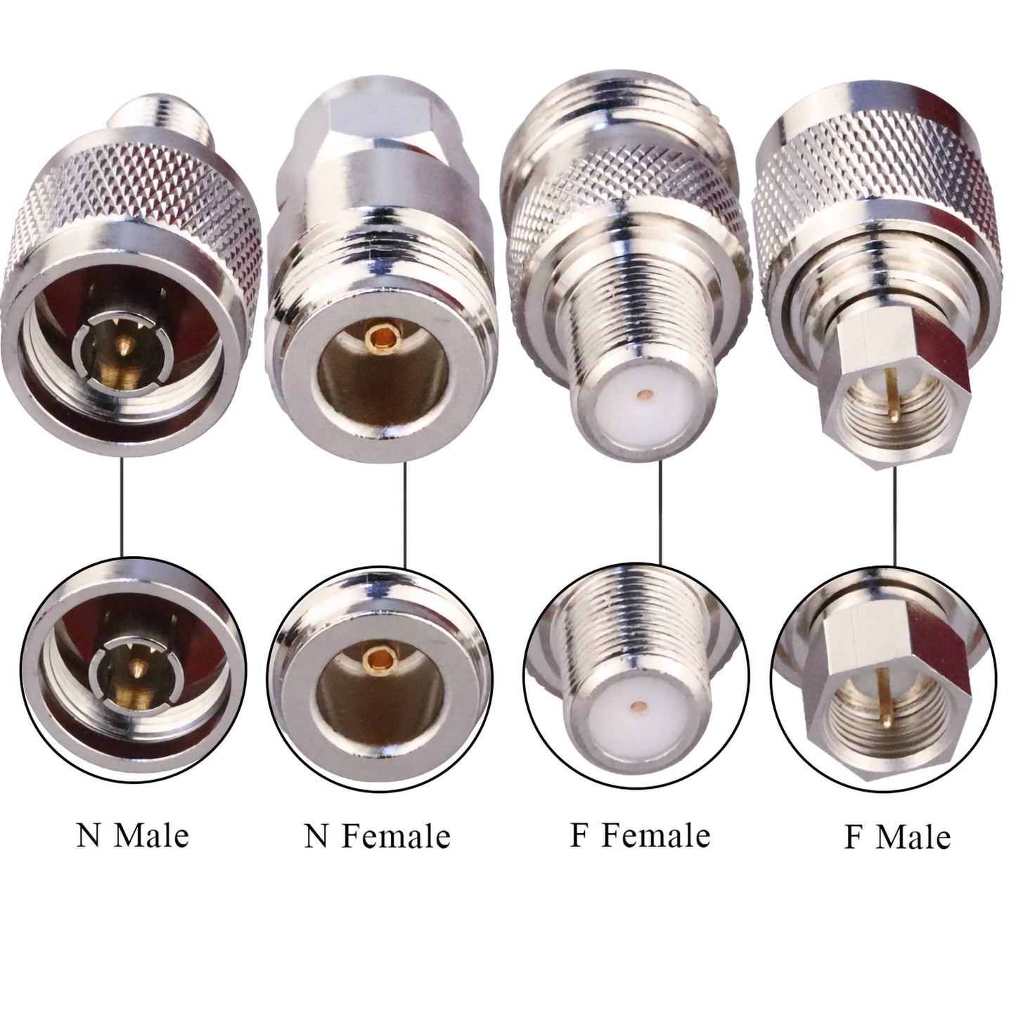 TUOLNK 4 Type Set N to F Coax Adapter Kit F-Type Female to N-Type Male Antenna Coaxial Adapter for Antenna Extension Cable RF Coax Connector Kit