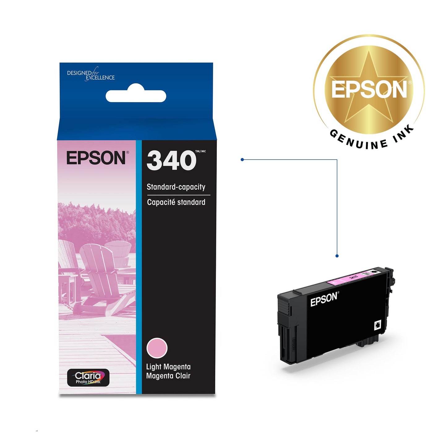 Epson 340 Claria Photo HD Ink Standard Capacity Light Magenta Cartridge (T340620-S) Works with Expression Photo XP-8800