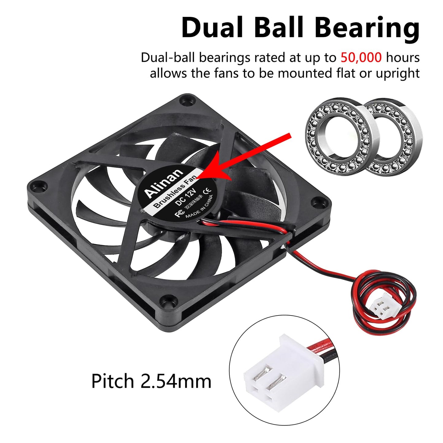 Alinan 4pcs 8010 80mm x 10mm 12V Dual Ball Bearings Brushless Fan 2Pin DC Cooling Exhaust Fan for Radiator DIY Air Exhaust Vent Cooling