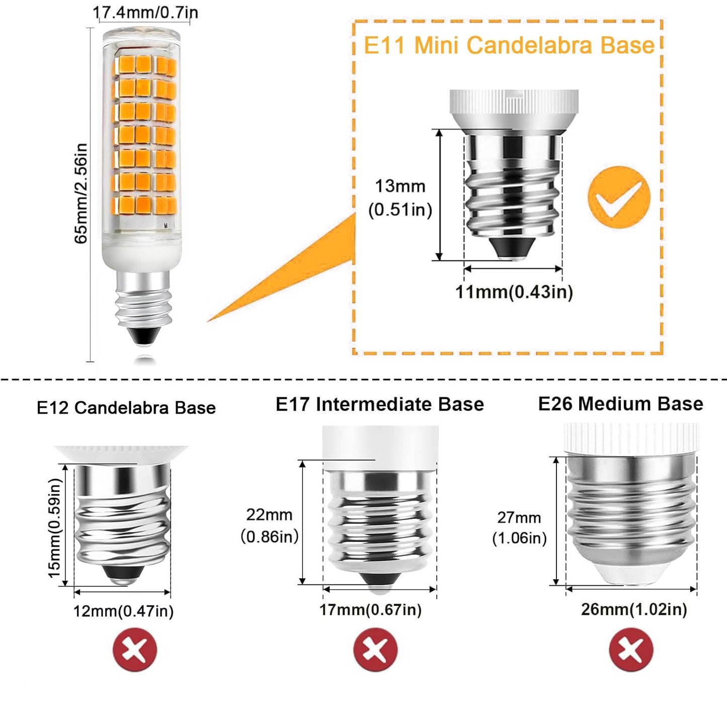 Aooallme E11 LED Bulb 100W Halogen Bulbs Equivalent, JDE11 Mini Candelabra LED Bulb Dimmable,Warm White 2700K,8W 1000LM JDE11 120V 100W LED