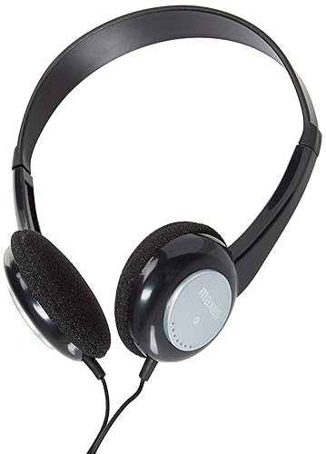 Maxell Kids Safe Headphones, 4 ft Cord, Black with Interchangeable Pink/Blue/Silver Caps