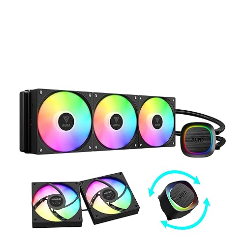 GAMDIAS Aura GLV2 360mm AIO Liquid CPU Cooler, Rotatable Performance 10-Pole Pump, 3 x 120mm Daisy-Chained Hidden Cable Fans, Low-Noise PWM & ARGB