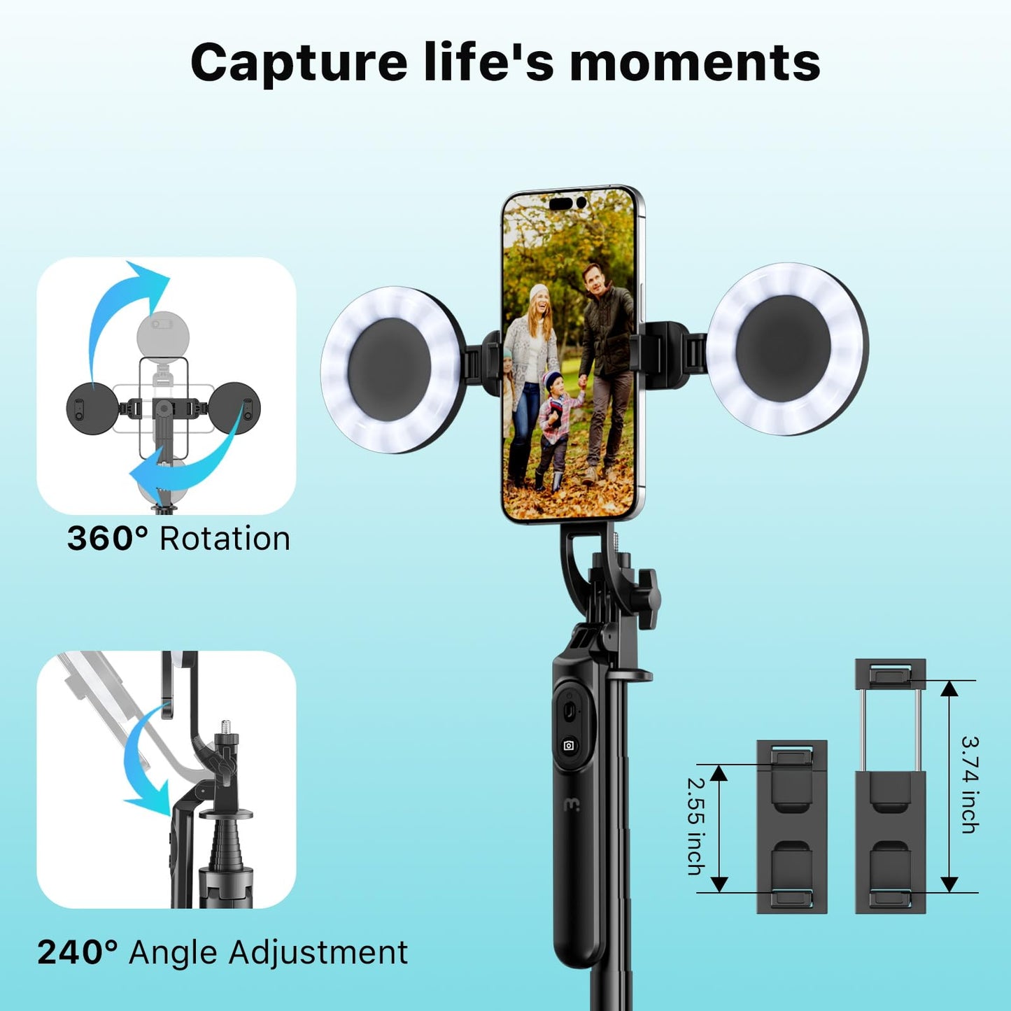 M MYBAT PRO 3 in 1 Flexible Phone Tripod with Wireless Remote,72" Tall Travel Tripod Stand w 1/4" Screw,Selfie Stick w Light for Photo Vlog, 360°