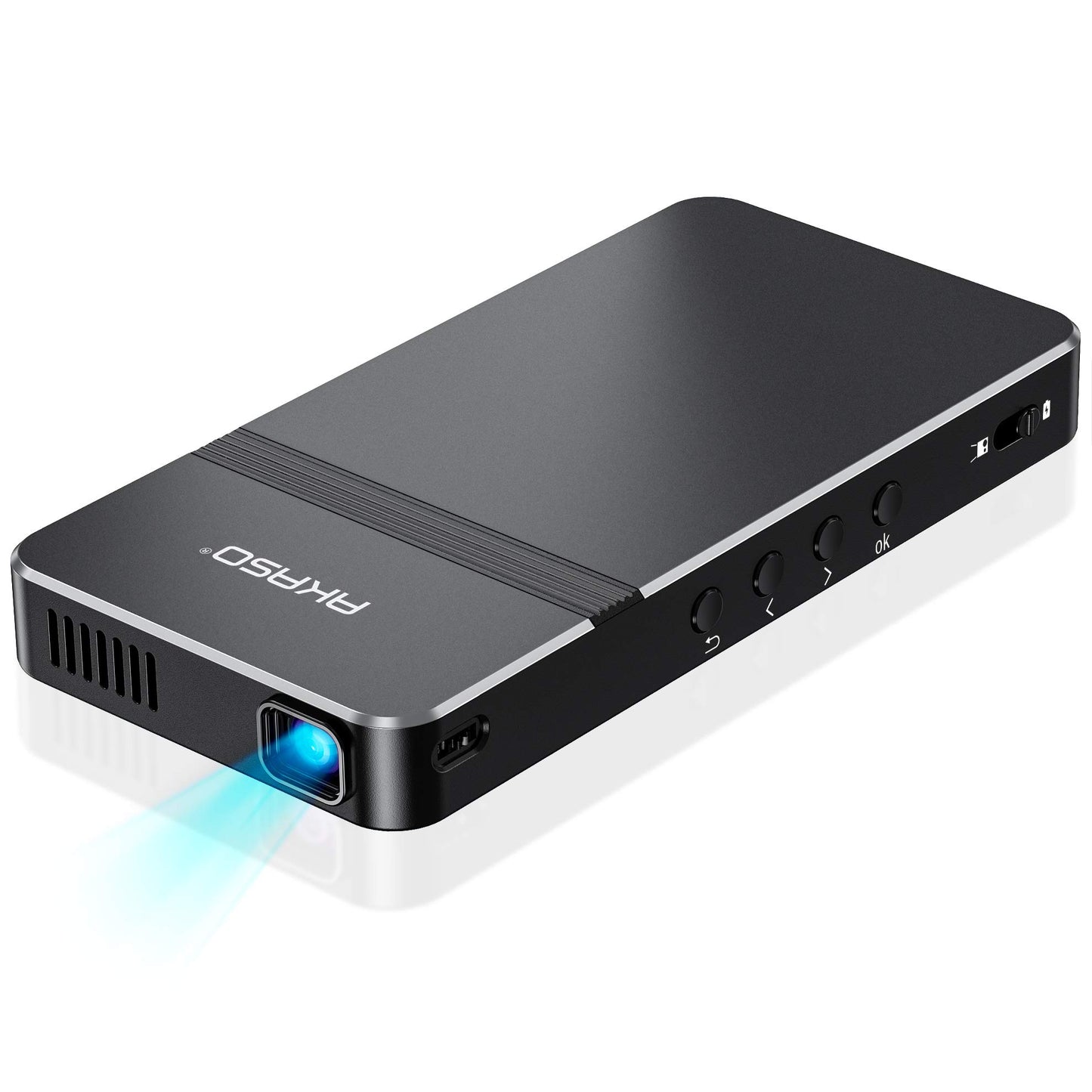AKASO Mini Projector, Pocket-Sized DLP Portable Projector, 1080P Cookie Projector , Support HDMI WiFi Built-in Rechargeable Battery Stereo Speakers