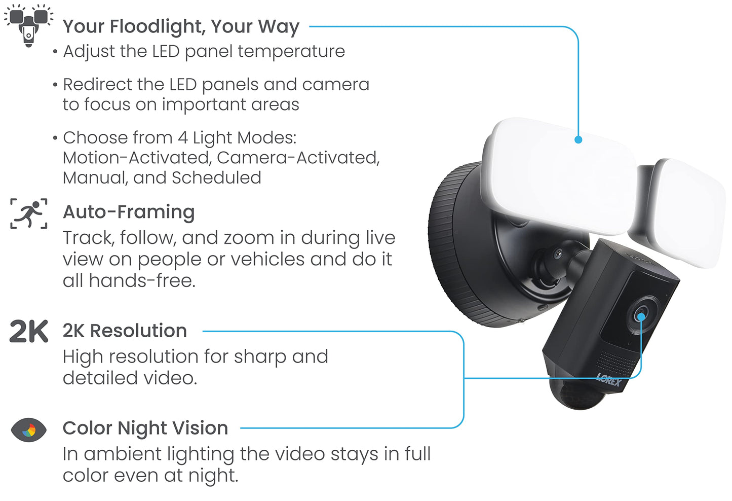 Lorex 2K Wi-Fi Floodlight Security Camera | Black | 32GB MicroSD Card Included | No Monthly Fee | Color Night Vision | Motion Detection | 2-Way Talk |