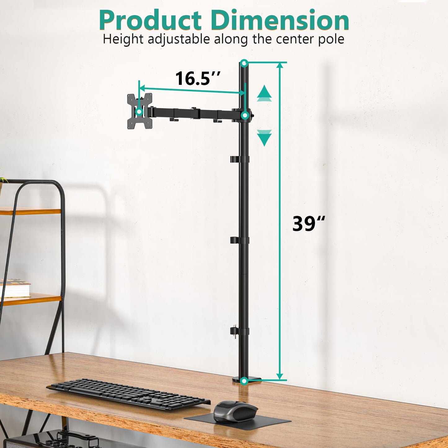WALI Single Monitor Stand Desk Mount, 39 inch Tall Monitor Stand Fully Adjustable, Articulating Arm for Computer Screen up to 32 inch, 22lbs