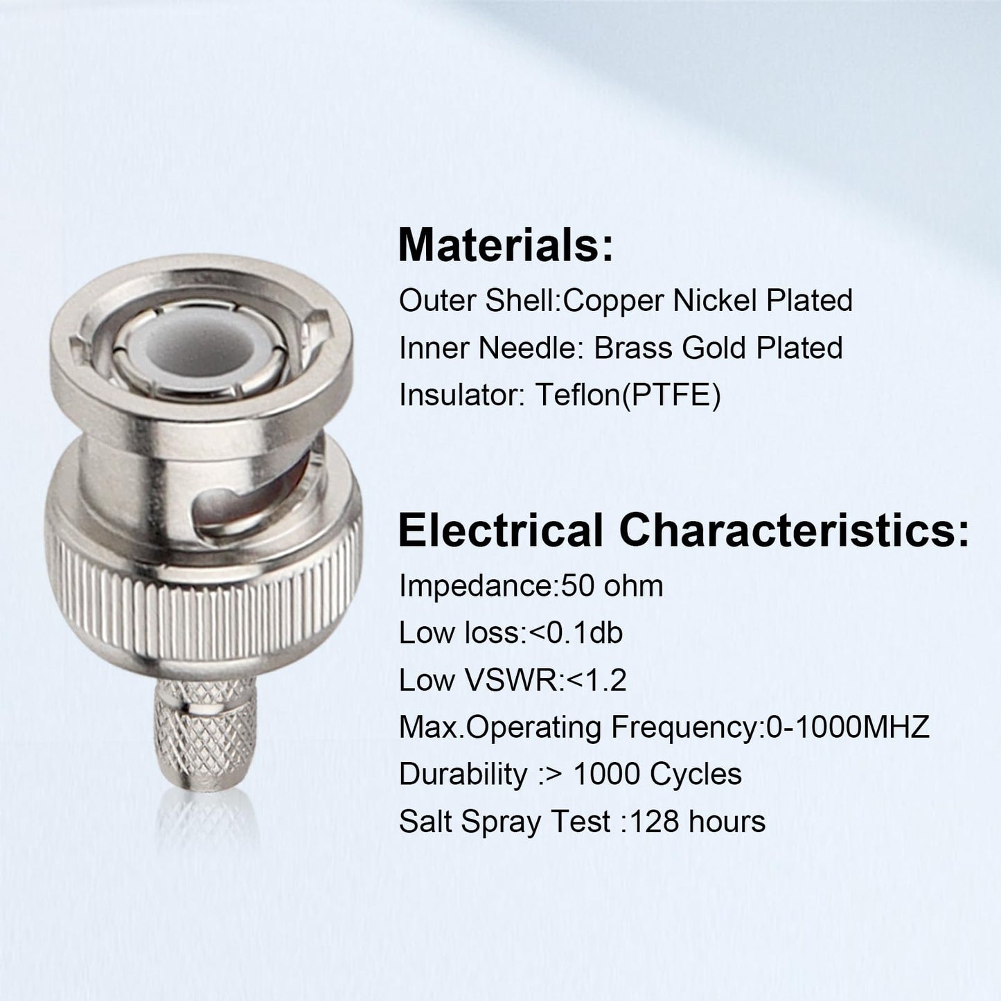 XRDS -RF RG58 BNC Connectors 10PCS - BNC Male Crimp Connector Compatible with RG58, LMR195, RG400, RG142, 3D-FB Coax Cables for RF, Video