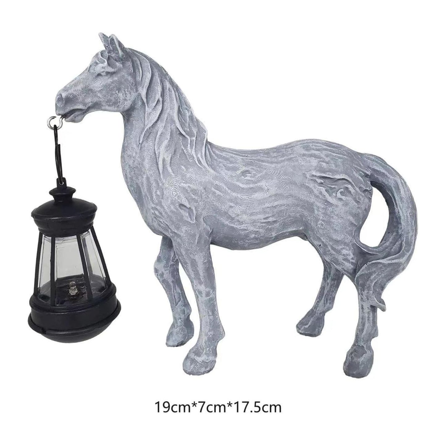 Fibroxify Solar Garden Horse Figurines, Horse with Solar Lantern, Whimsical Outdoor Indoor Decor, Grey