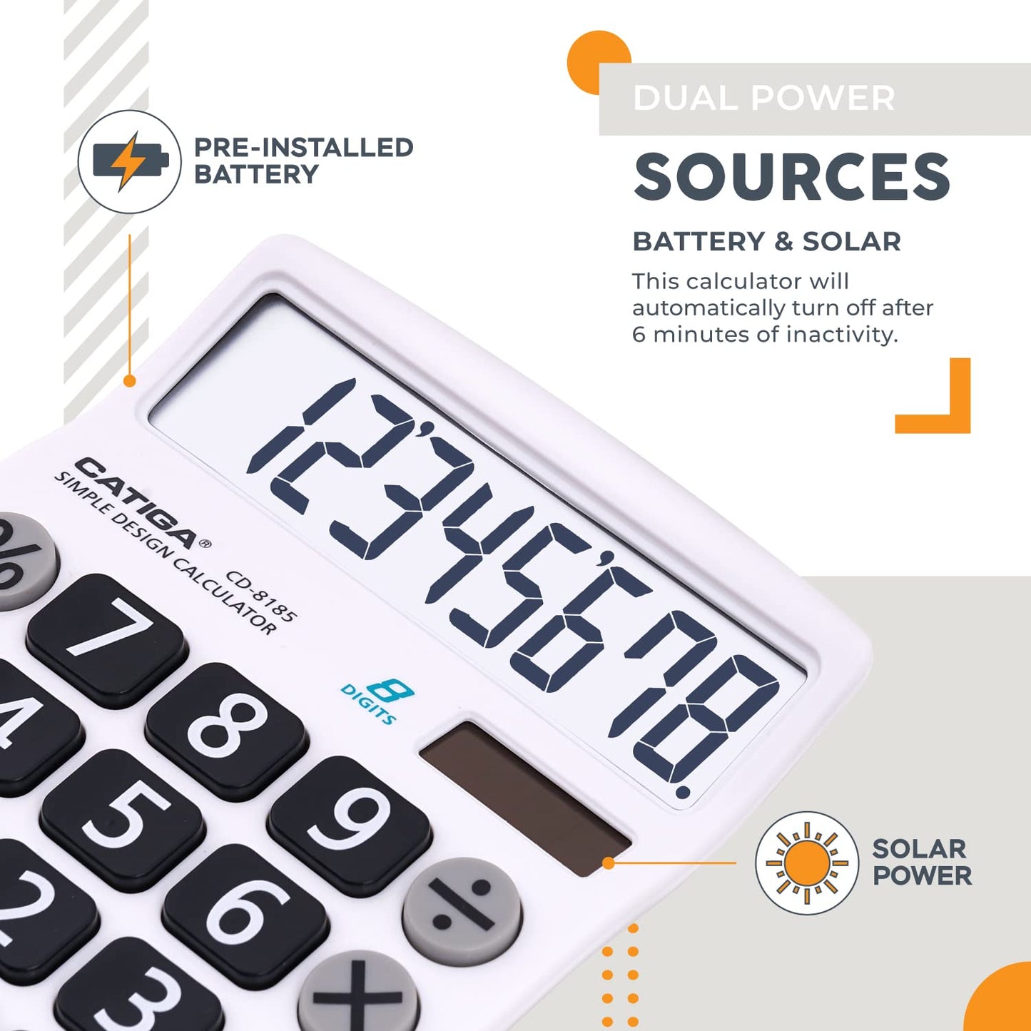 CATIGA Desktop Calculator 8 Digit with Solar Power and Easy to Read LCD Display, Big Buttons, for Home, Office, School, Class and Business, 4 Function