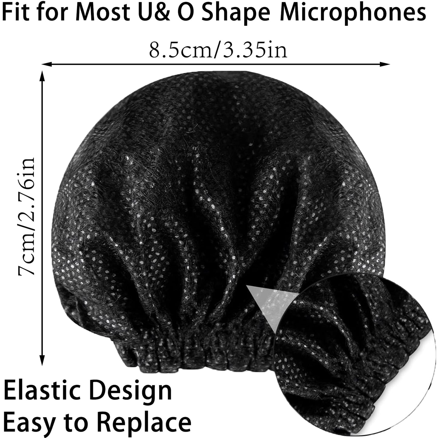 60 Pcs Disposable Microphone Covers Non-Woven Handheld Microphone Windscreen Protective Cap with Elastic Band for KTV, Karaoke, Recording Studio