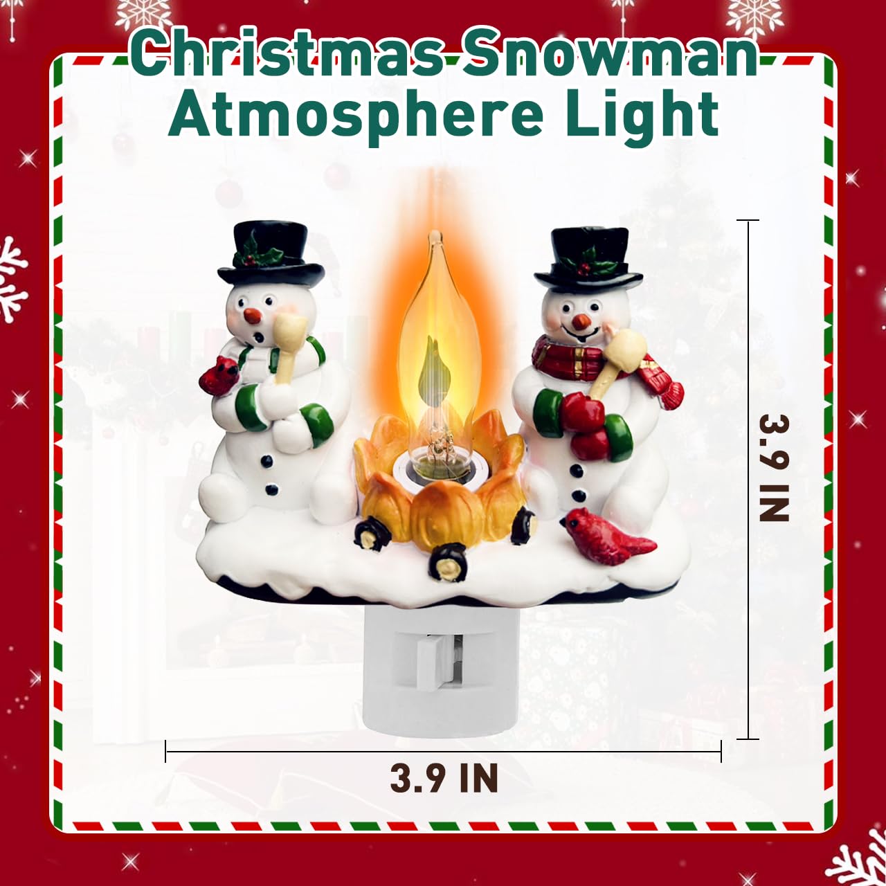 Christmas Decorations?Snowman Campfire Night Light?4 Inch Resin Rotating Plug Christmas Night Light with Flame Flicker Effect, Suitable for Children's