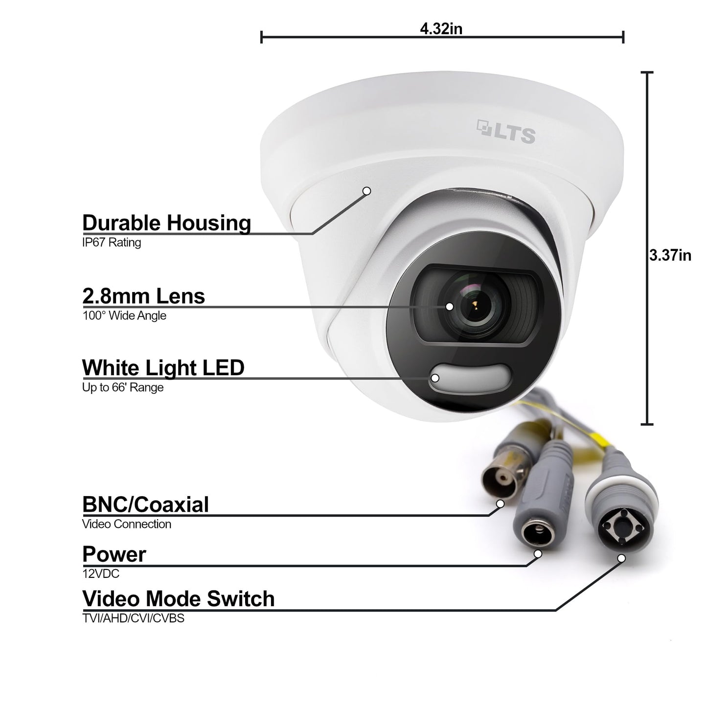 LTS CMHT1752W-28CF HD TVI 5MP 24 Color 2.8mm 66ft IR WDR 4in1 Video Turret Camera LTCMHT1752W-28CF