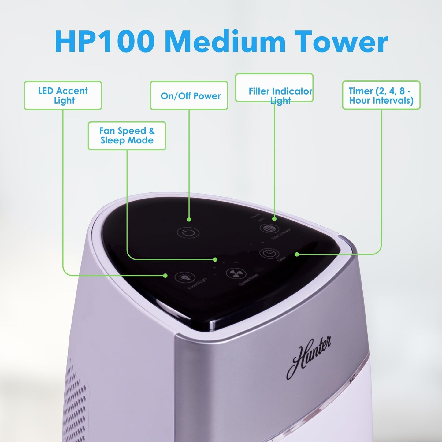 Hunter HP100 Air Purifier for Bedroom, Living Room, Dorm, Black & Silver