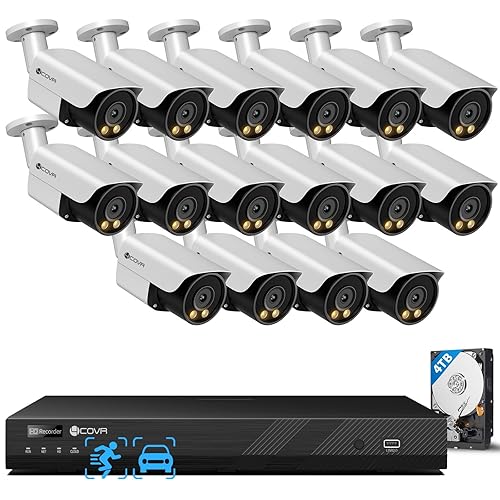 4COVR 16 Channel Security Camera System 4K PoE, 2-Way Talk & Smart Full Color Night Vision, 16 8MP IP67 Bullet IP Camera, Human Vehicle Detection