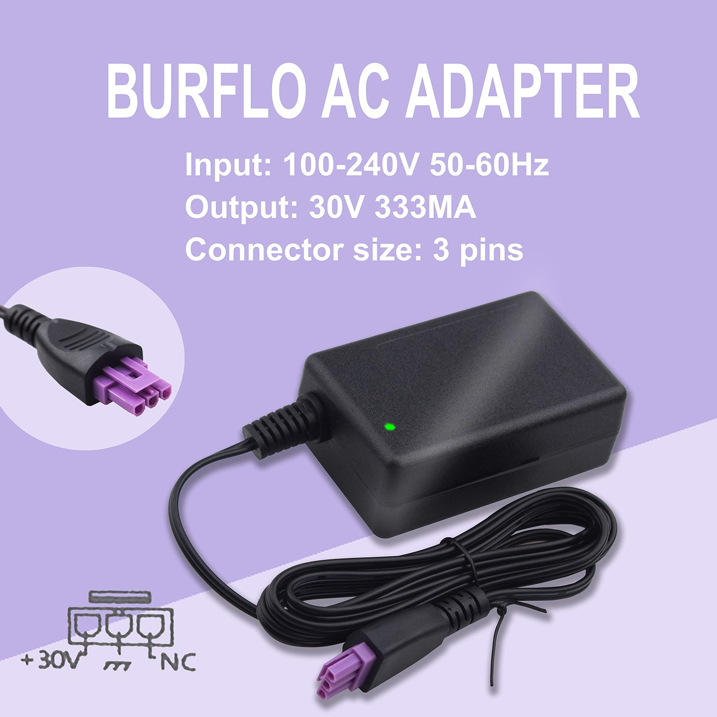 Burflo 30V 333mA Ac Adapter Compatible with HP Printer 0957-2286 1000 1050 1051 1055 1056 2000 2050 3000 3050 3050A 3051A 3052A 3054 3510 3512…