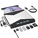 Wbacon External CD/DVD Drive for Laptop, DVD Player for Laptop, 8 in 1 Ultra-Slim CD Burner with 4 USB Ports and 2 TF/SD Card Slots, External Disk