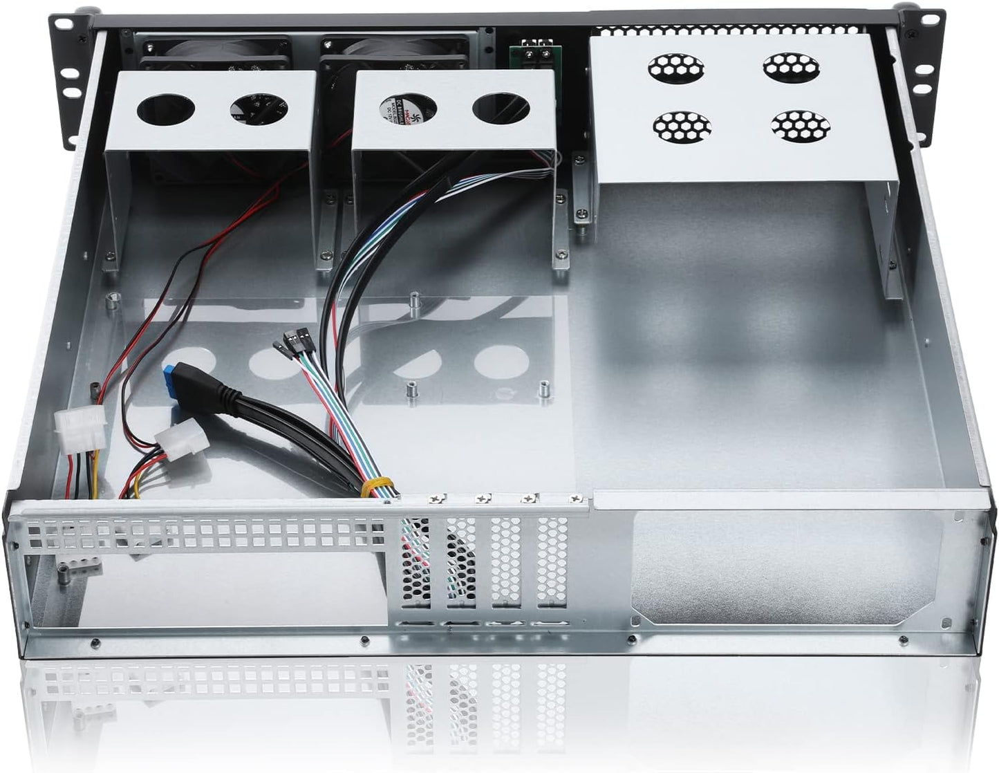 RackChoice 2U Server case Micro ATX Compact Rackmount 2 x 5.25 Chassis Support ATX PS2 PSU with 120mm Fan on top, USB3.0 with 2.0 Adapter