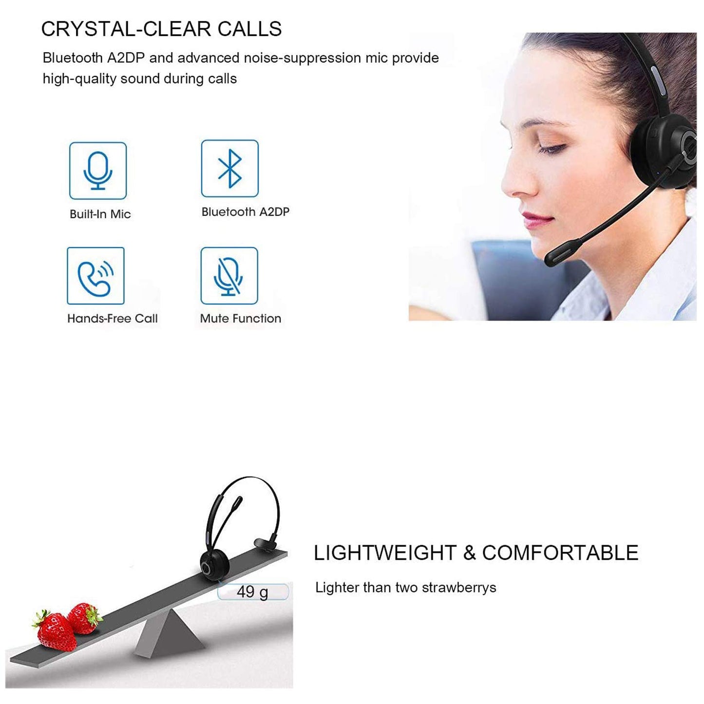 Wireless Headset,Trucker Bluetooth Headset with Mic,Noise Cancelling On Ear Bluetooth Headphones with Charging Base,Talk in Clarity Pro for Office