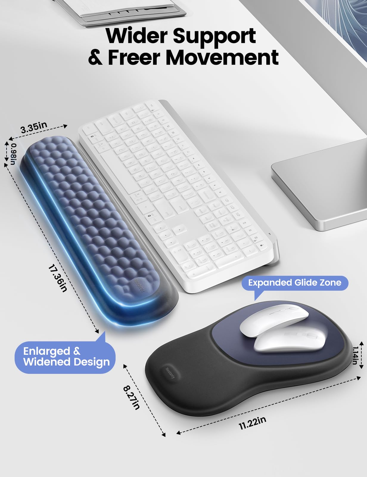 meatanty Keyboard and Mouse Pad Wrist Rest Set, Ergonomic Wrist Pad Support, Computer Hand Palm Rest Combo, Memory Foam Typing Desk Accessories Carpal