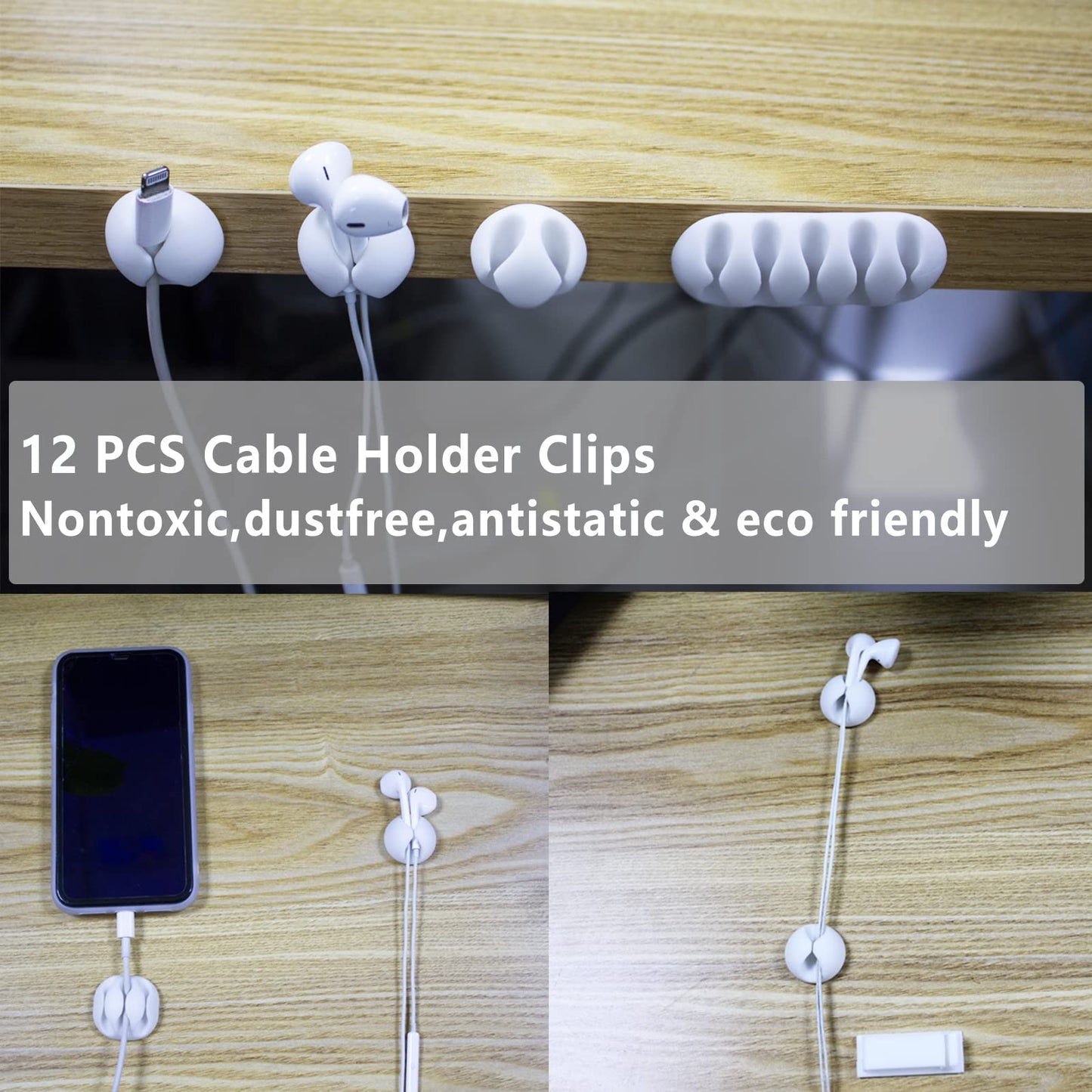 DRIVUU White Cable Management Organizer Kit 4 Cable Sleeve Split,47Cable Clips 12Cord Clips Holder,22 Cable Ties, 20 Adhesive Wall Cable Tie