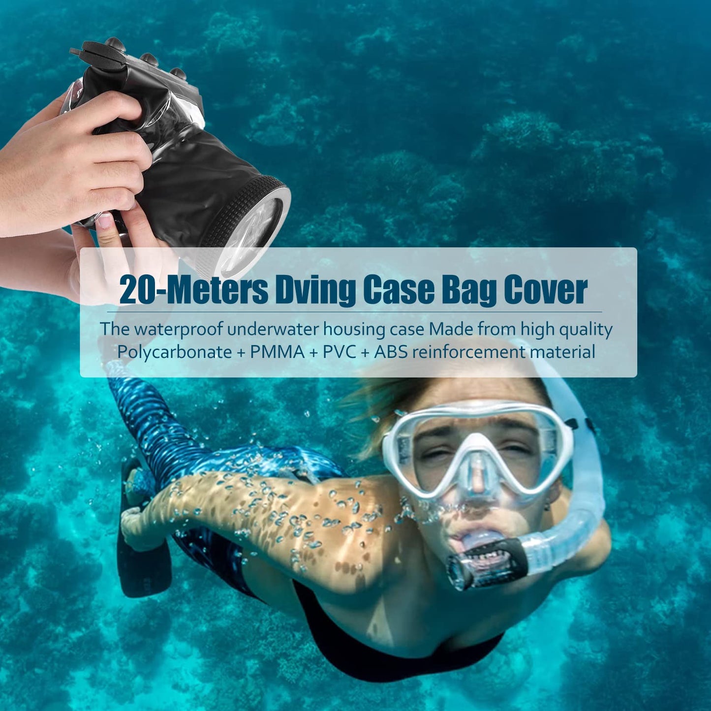 DSLR Camera Univeral Underwater Housing Case Pouch Bag,20-Meters Dving Case Bag Cover for and Other DSLR Cameras (Black)