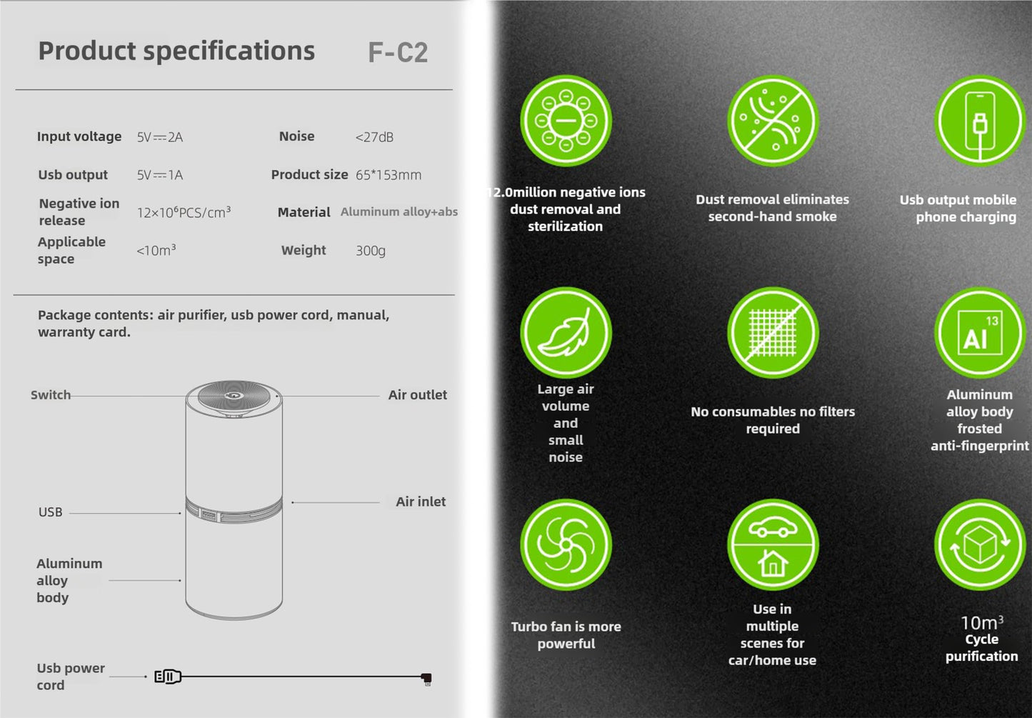 lonic Air Purifiers for Home, Portable Air Purifier and Car Air Purifier, Mini Air Purifier with Ionic Air Purifier Technology, for Car or Small Room