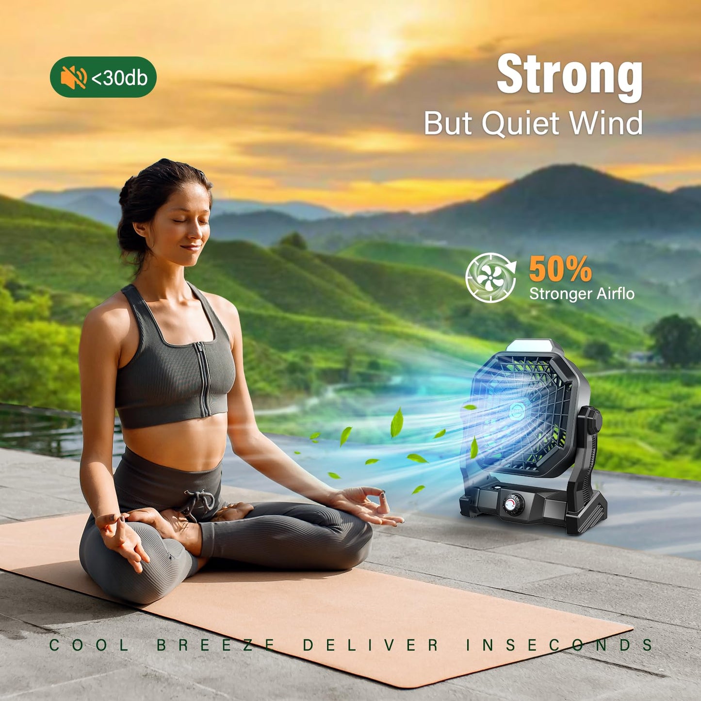 JINLICTE Solar Fan with LED Lantern, Camping Fan with 7W Solar Panel, Rechargeable Solar Powered for Outside, Quiet Battery Operated Tent for Picnic