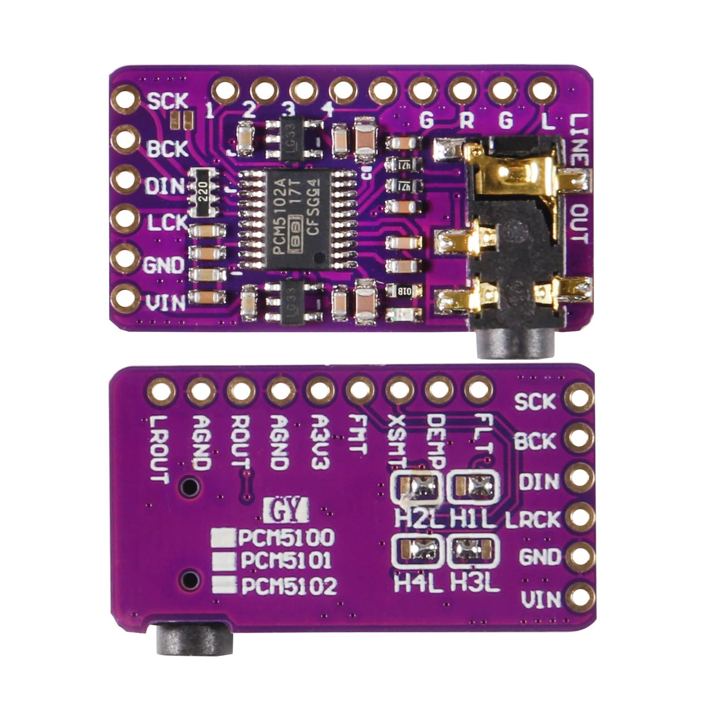 QCCAN Interface I2S PCM5102A DAC Decoder GY-PCM5102 I2S Player Module pHAT Format Board Digital PCM5102 Audio Board for Raspberry Pi
