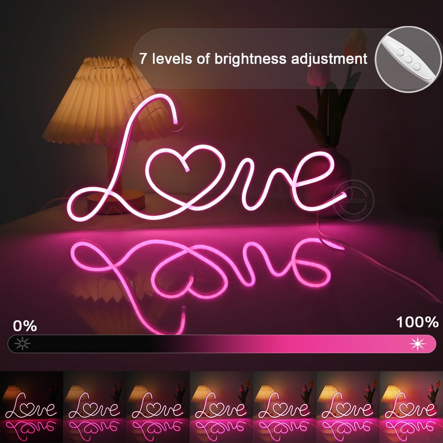 Britrio LED Neon Light Sign Pink Love Neon Sign Wall Decor for Girl Bedroom Christmas Valentine's Day Wife Women Birthday Gift Living Room Home Decor