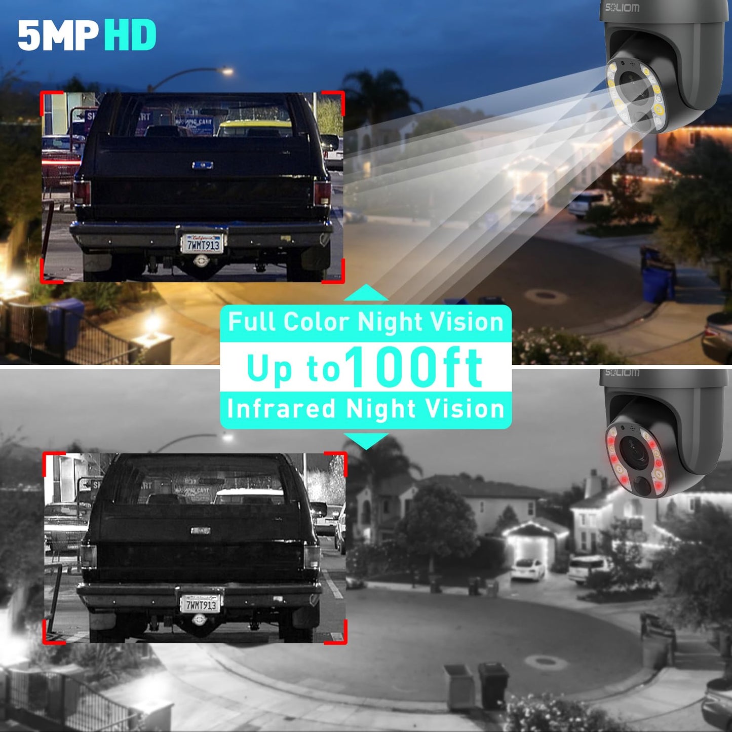 SOLIOM 5MP Security Camera Outdoor with 10X Optical Zoom, 4G LTE Cellular Security Cameras for Home Security with Battery & Solar Powered, Human