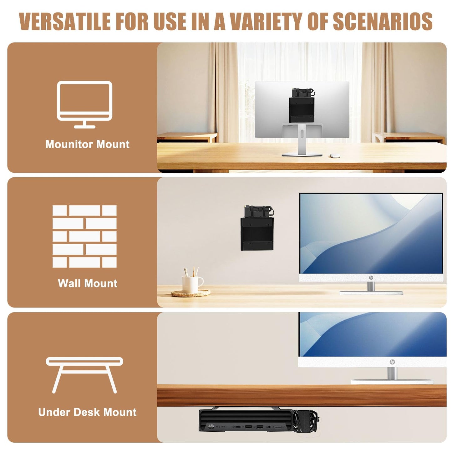 Wall VESA and Under Desk Mount for HP Mini PC, Mount for HP EliteDesk, Pro Mini, ProDesk, Replaces for Desktop Mini Dual VESA Sleeve V3,Support