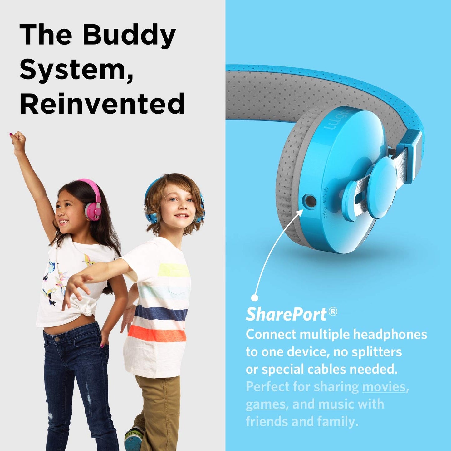 LilGadgets Bluetooth Headphones - Ages 4+ - On-Ear, Blue - Volume-Limited Kids Headphones for School with SharePort Tech & Mic - SoftTouch Padding, 12