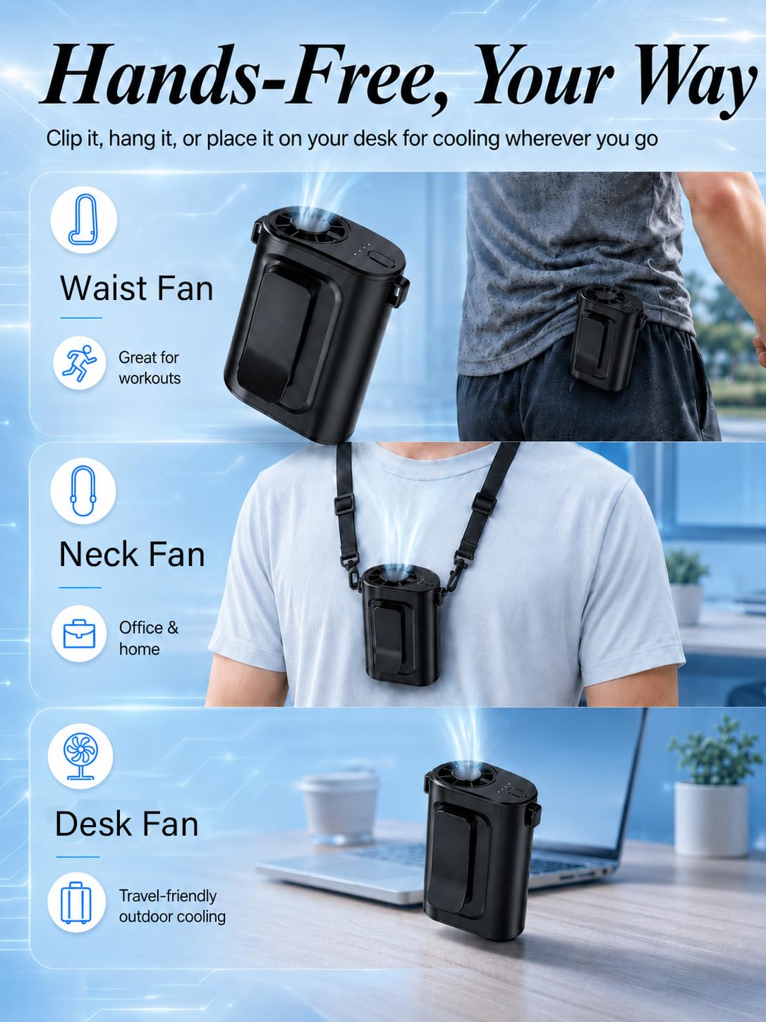OiQii Waist Fan Portable Ultra Lightweight Design