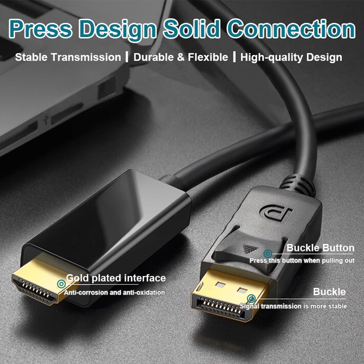 DisplayPort to HDMI Cable, Uni-Directional 4K DP to HDMI Cable 6 Feet, 4K@30Hz, 1080P Full HD, Male to Male Compatible for Computer, NVIDIA, AMD