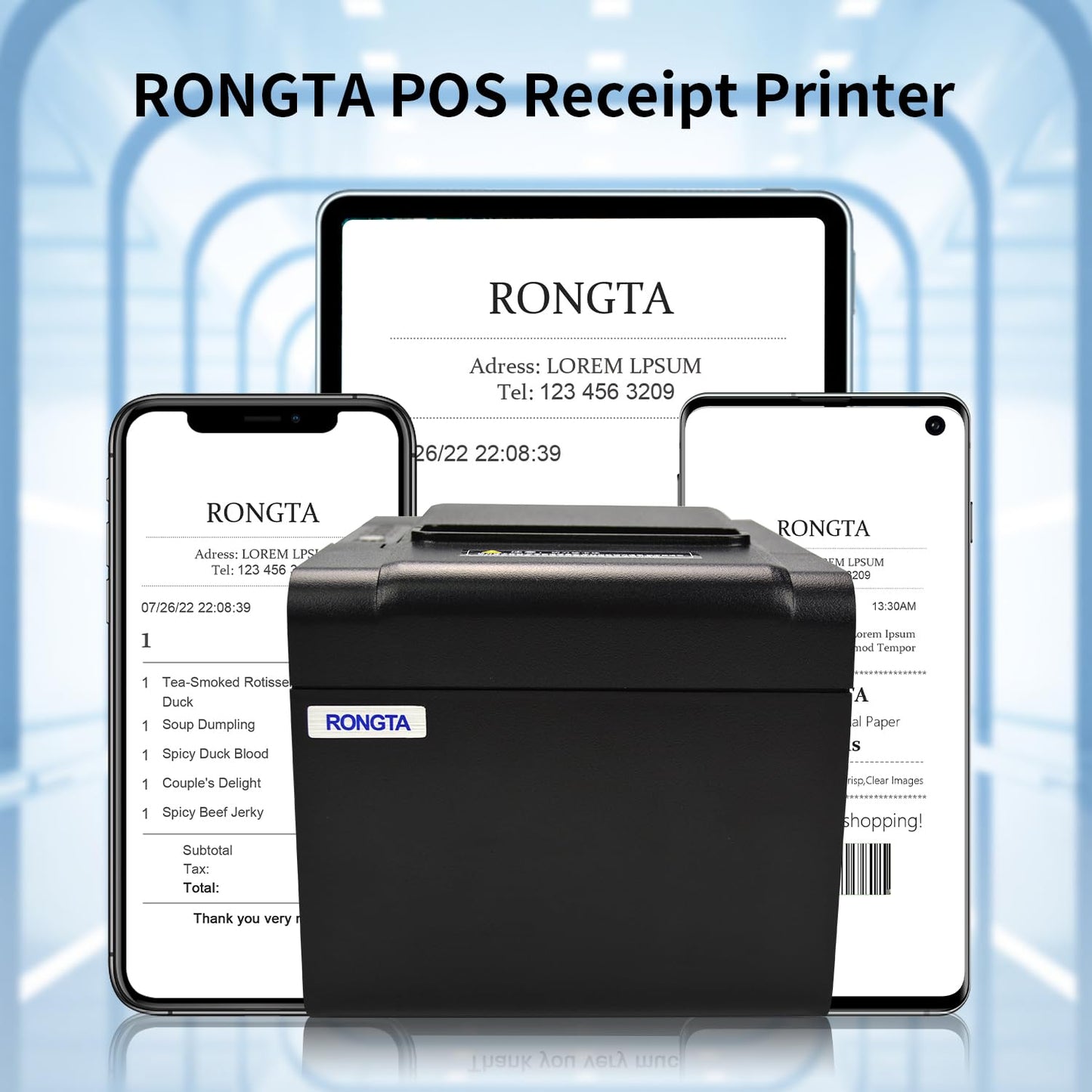 Rongta POS Receipt Printer, 80mm Thermal Printer, ESC/POS, Restaurant Kitchen Printer with Auto Cutter Support Cash Drawer,USB Serial Ethernet