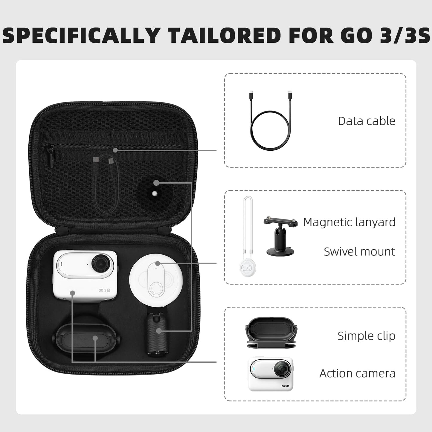 BRDRC Carrying Case for Insta 360 GO 3S / GO 3 Accessories, Storage Bag Protective Case Hard Shell Cover for Insta360 GO 3S / GO3 Vlogging Action