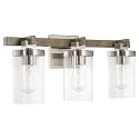 Kira Home Concord 22" 3-Light Farmhouse Vanity Light with Seeded Glass Cylinder Shades, Hand-Painted Wood Grain Metal Bathroom Light, Reclaimed Oak